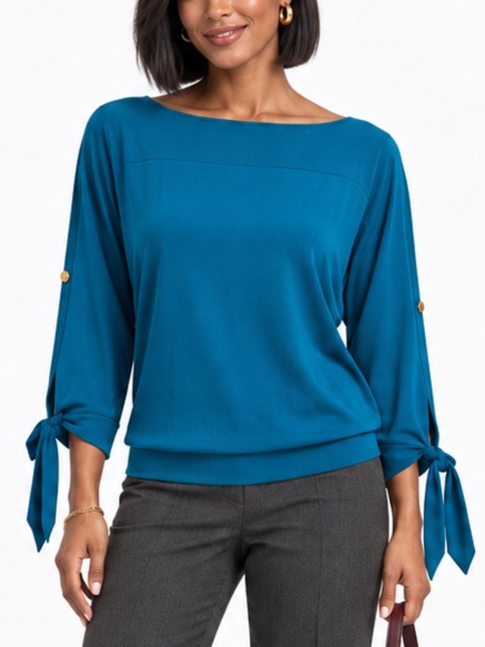 The Limited Teal Blue Blouse Top Boat Neck Dolman Tie Sleeve Small
